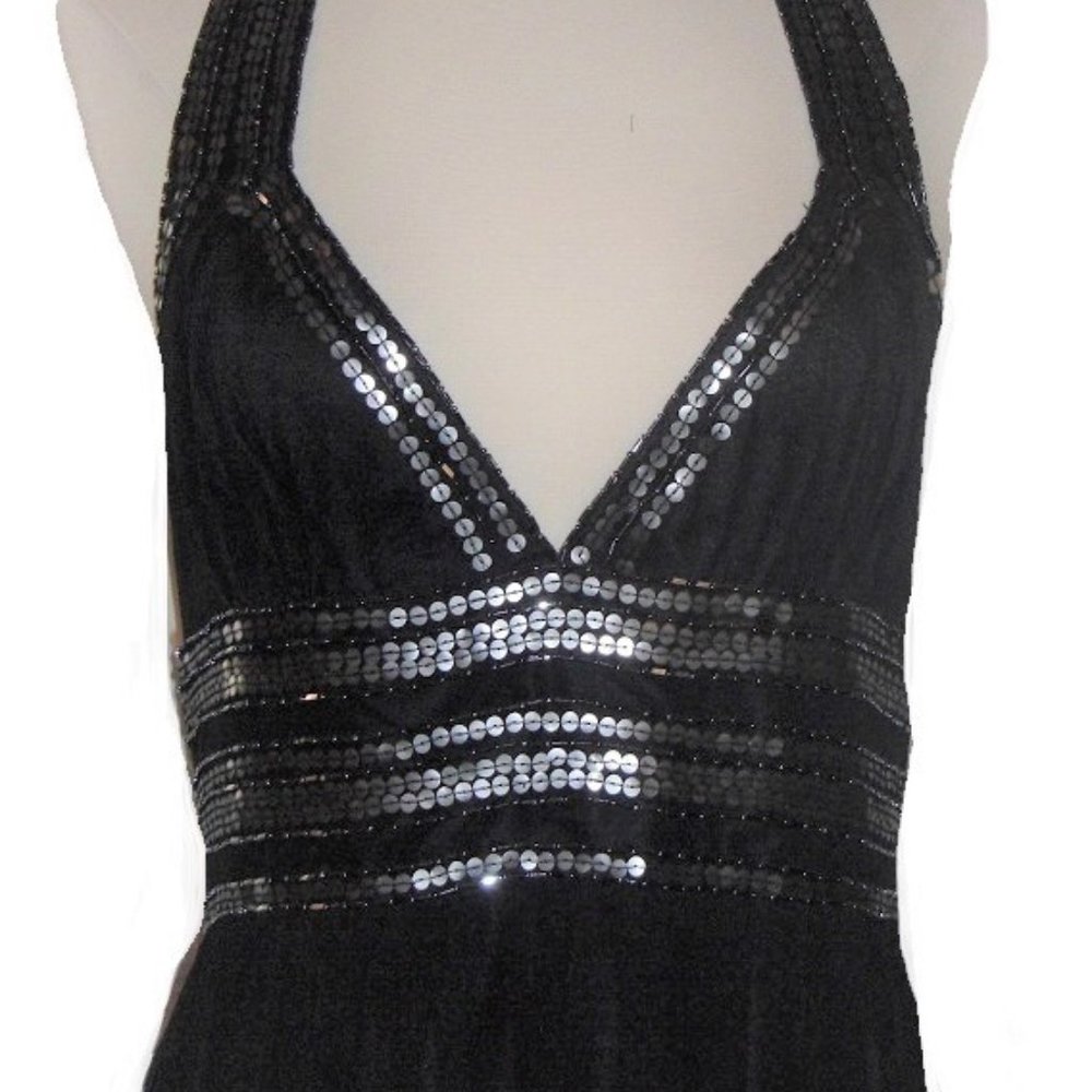 Adrianna Papell Silk Sequin Halter Style Maxi Dress NWT Prom Wedding Long sz 10P - Picture 7 of 9
